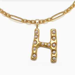 "H" Anthropologie Embellished Monogram Pendant Necklace in Gold. Letter H. NWOT
